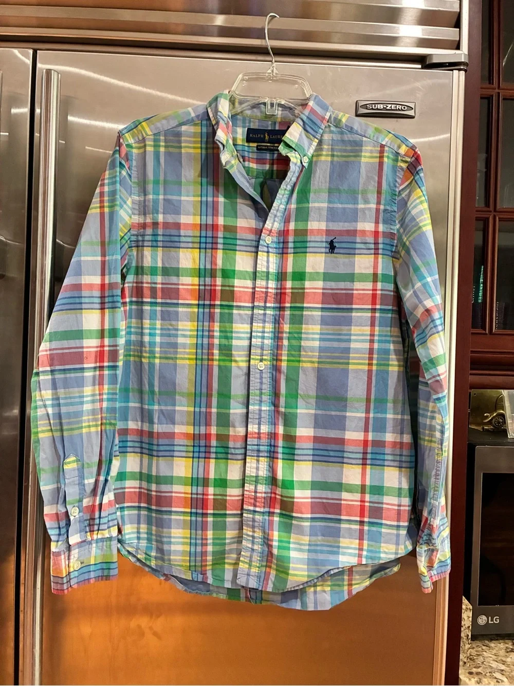 Ralph Lauren Boy’s Long Sleeve Button Down Madras Plaid Short, Size XL